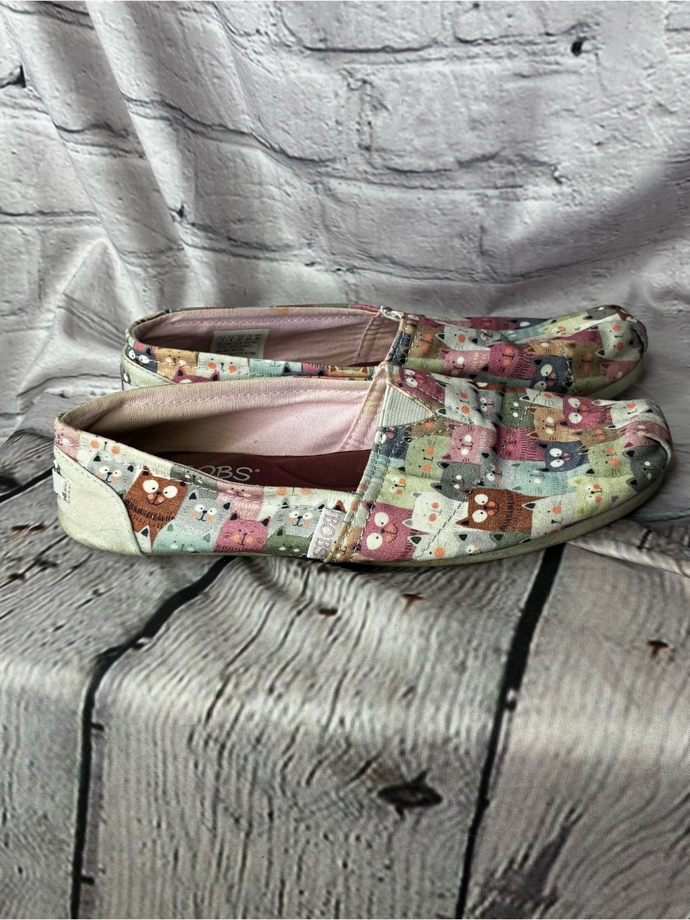 Bobs Skechers Crazy Cat Lady Slip On Alpargata Loafer Whimsy Flats Shoes Size 7